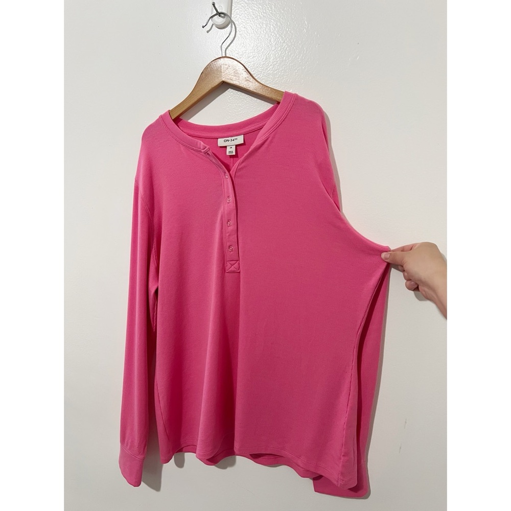 On 34th Street Women's Pink Ribbed Long-Sleeve Henley Top Size 2X